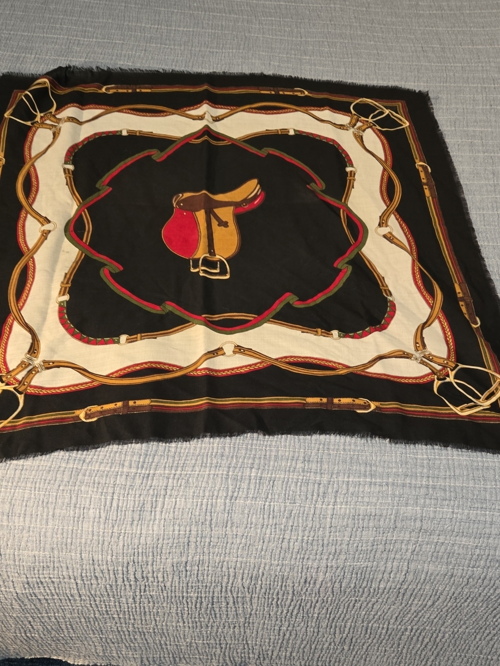 Vintage Very Fine Wool Equestian Theme Scarf